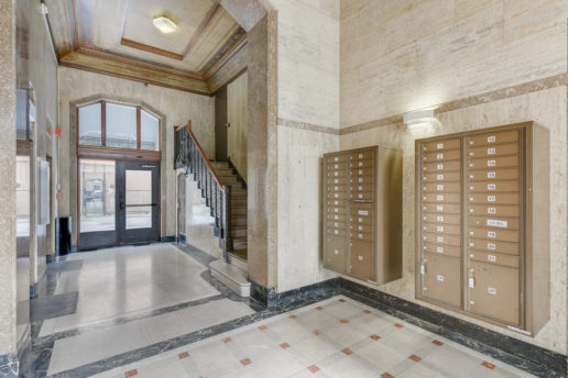 elevator lobby and mailboxes